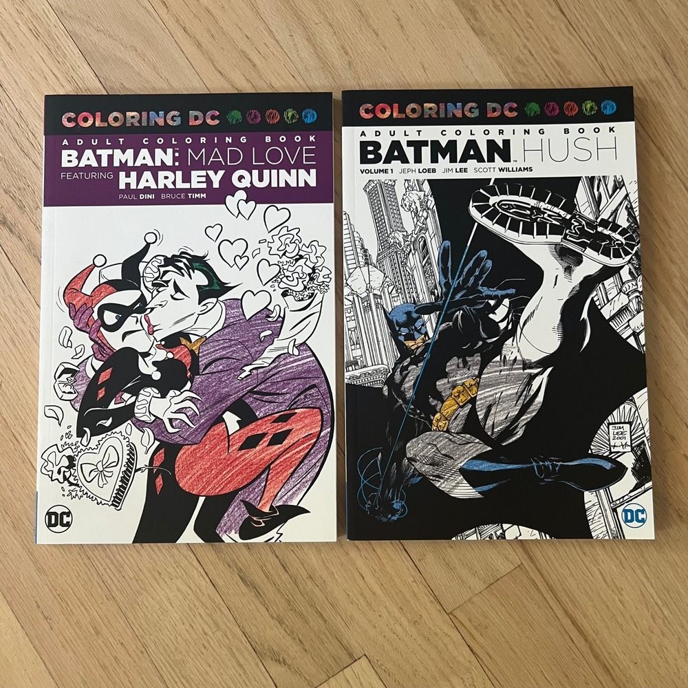 DC Comics Batman Mad Love Harley Quinn & Batman Hush Adult Coloring Book Set 2pc